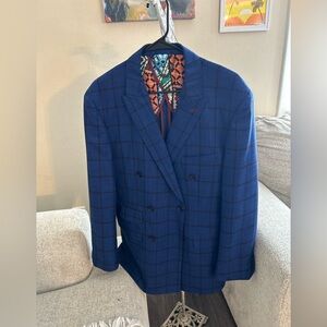 Cigar Couture Men's Blue Plaid Blazer Size Large